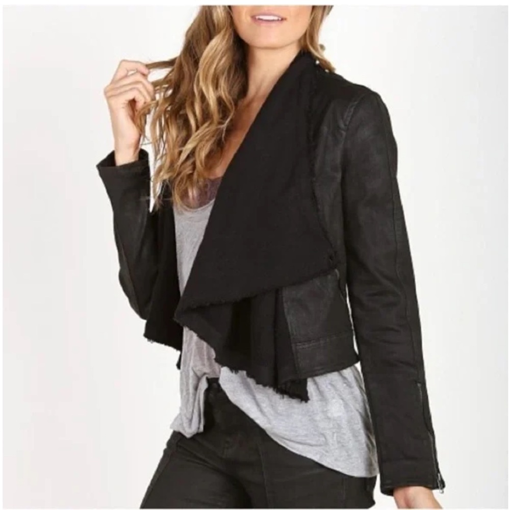 Free People Drape Open Front Coated Black Jacket Cropped Drapey Front Women's